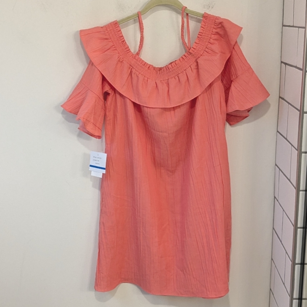 ViVi By Violet Weekend Coral Pink Off Shoulder Dress Women's Size XL Cotton